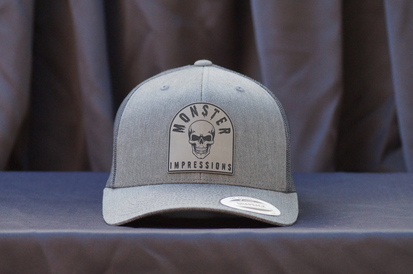 Monster Impressions Skull Tombstone Gray Trucker SnapBack Hat YP Classics 6606