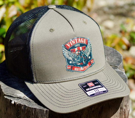 Richardson 112 Trucker Baseball hat Vintage Motorcycle ￼Adjustable SnapBack Mesh