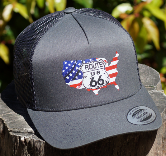 Route 66 Baseball Trucker Hat Adjustable Snap Back Mesh USA